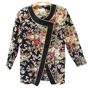 Vintage Meryl Fashions Brocade Asymmetrical Jacket Statement Cottagecore Prairie